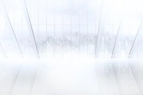 White room with large window overlooking city Stock Illustration