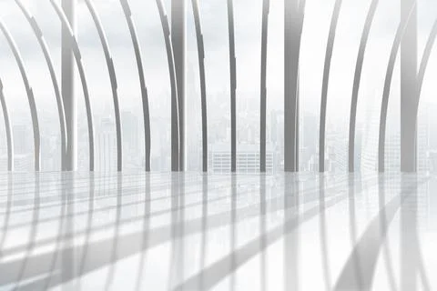 White room with large window overlooking city Stock Illustration