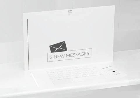 White room office design computer desk with keyboard 3d-illustration Stock Illustration