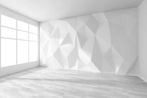 White room with rumpled wall, white parquet and window Stock Illustration