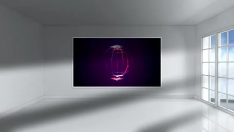 White room with a screen on the wall sphere animation Stock Footage 200997846