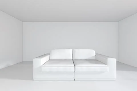 White room with sofa and empty background wall. 3d rendering Stock Illustration