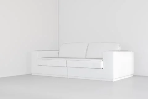 White room with sofa and empty background wall. 3d rendering Illustrazione stock