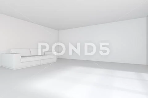 White room with sofa and empty background wall. 3d rendering Illustrazione stock