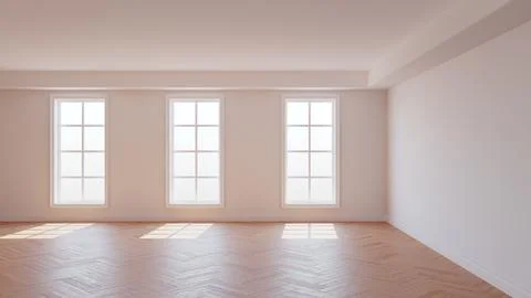 White Room with a White Ceiling and Cornice, Glossy Herringbone Parquet Stock Illustration