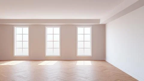 White Room with a White Ceiling and Cornice, Glossy Herringbone Parquet Floor Stock Illustration