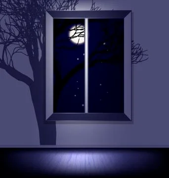 White room with window and tree Stock Illustration