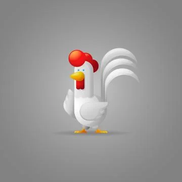 White Rooster. New Year 2017. Year of the Rooster. Flat, cartoon. Vector illu Stock Illustration