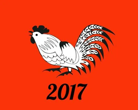 White rooster on red background Stock Illustration