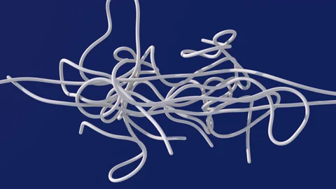 White rope flying. Blue background. Abstract animation, 3d render. Stock Footage 156526391