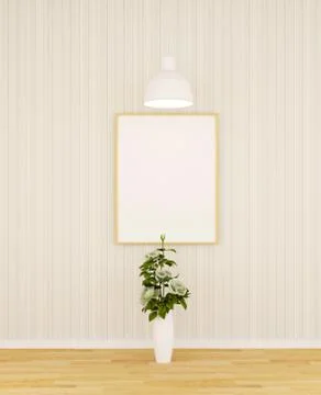 White rose and frame for artwork in gallery - 3D Rendering Stock Illustration