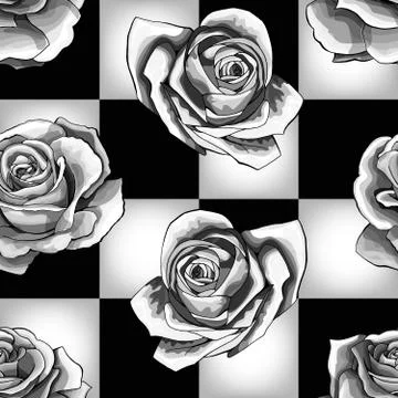 White roses on chessboard background. Vector seamless pattern design 스톡 일러스트