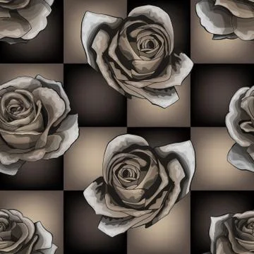 White roses on chessboard background. Vector seamless pattern design Иллюстрация