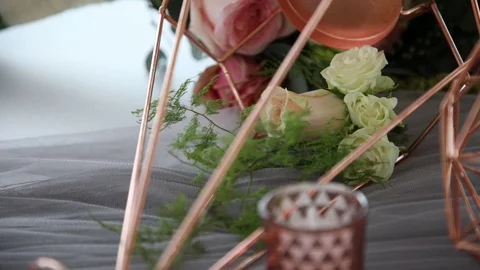 White Roses Inside a Copper Diamond Stock-Footage 114891145