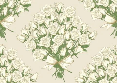 White roses seamless pattern, background. Stock Illustration