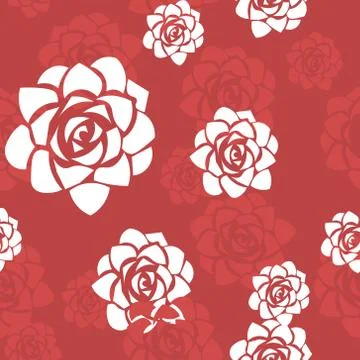 White roses seamless pattern on red background. Design of textiles, clothing, Stock Illustration