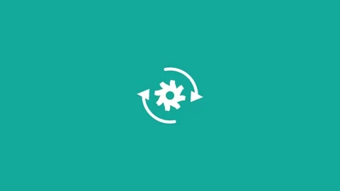 White rotating arrows with a gear icon on a solid teal background Stock Footage 341485445