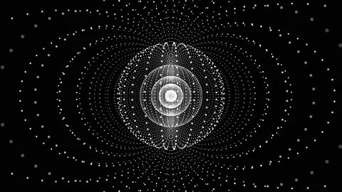 White rotating spheres on a black background. Seamless loop. Stock Footage 121066423