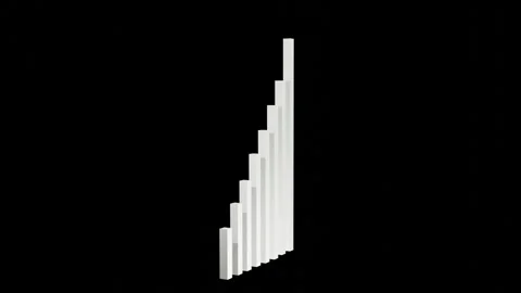 White rotation growth graph with rising bars and arrow on black background for Stock Footage 289331681