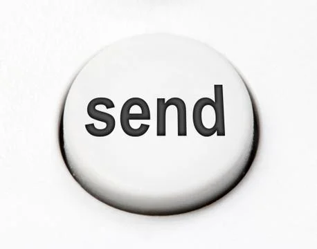 A white round button switch - send, close up. Stock Photos
