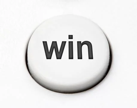 A white round button switch - win, close up. Stock Photos