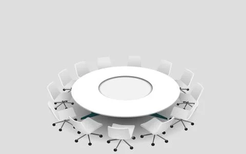 White round conference table and chairs on the white background Stock Illustration