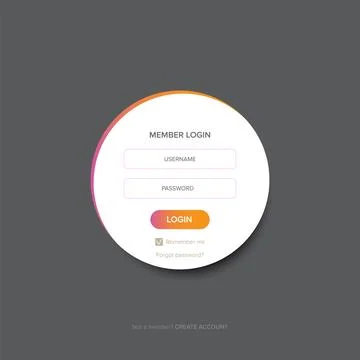 White round Login form web page design template or mock up. Mobile website ui Stockillustratie