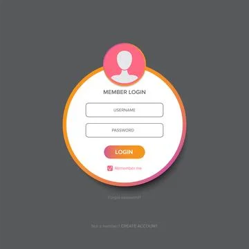 White round Login form web page design template or mock up. Mobile website ui Illustrazione stock