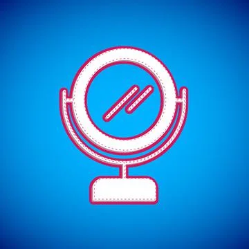 White Round makeup mirror icon isolated on blue background.  Vector Illustrazione stock