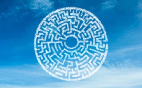 White round maze in sky 库存插图