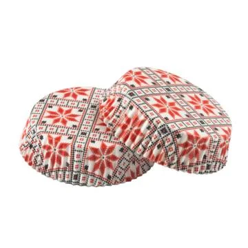 White round paper baking forms for muffins and cupcakes with flowers pattern Stock Photos