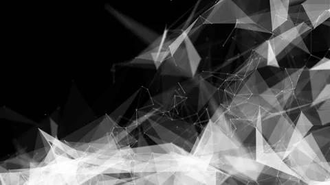 White round particles connected by strips move on a black background. abstract b Stock Footage 94731462
