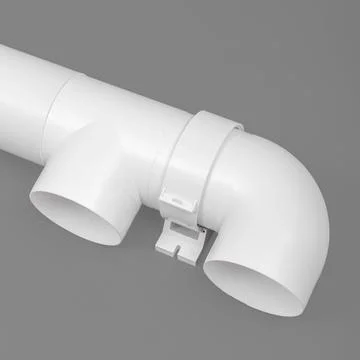 White round plastic pipe on a gray background. Ventilation system. Stock Photos