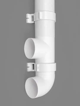 White round plastic pipe on a gray background. Ventilation system. Stock Photos