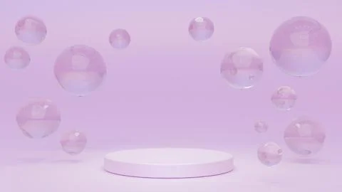 White round podium with air bubbles on pink water surface. Mock up empty geom イラスト素材