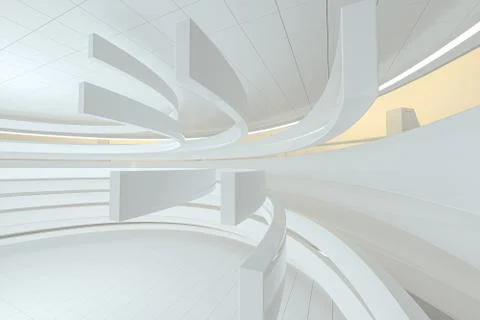 White round room, futuristic structure, 3d rendering. Stock Illustration