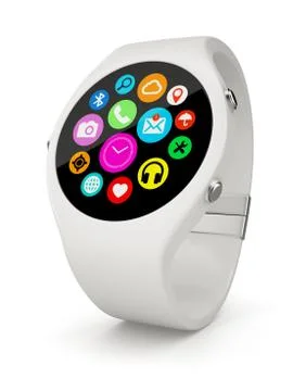White round smart watch on white background Stock Illustration