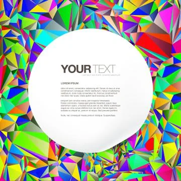 White round sticker design with text on colorful triangles pattern background Stock Illustration