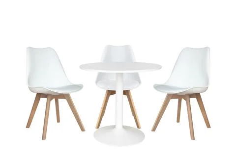 White round table and three chairs isolated on a white background Stock Photos