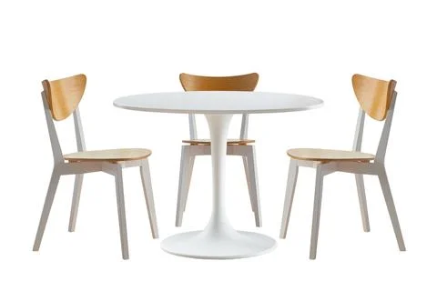 White round table and three chairs isolated on white background Stock Photos