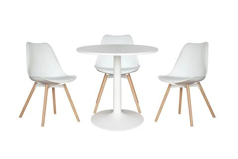 White round table and three chairs isolated on a white background Stock Photos