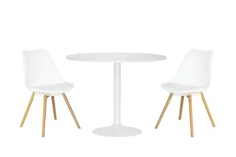 White round table and two chairs isolated on white background Stock Photos