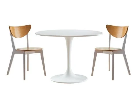 White round table and two chairs isolated on white background Stock Photos