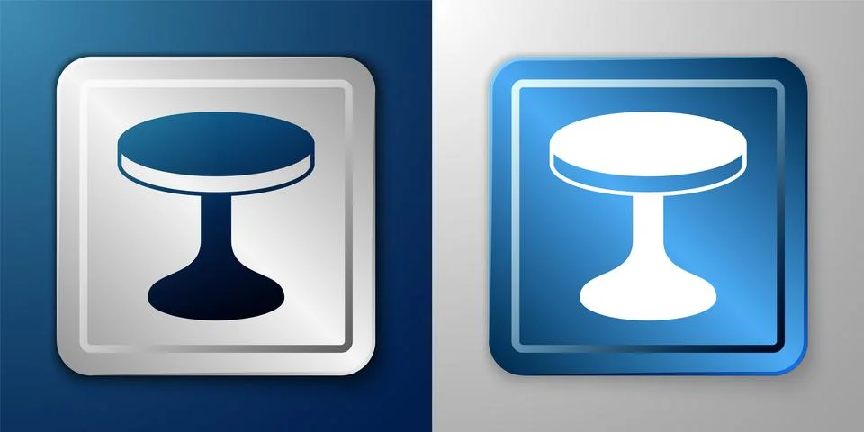 White Round table icon isolated on blue and grey background. Silver and blue Stock Illustration