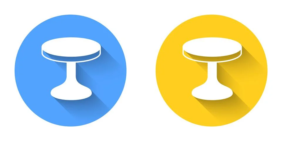 White Round table icon isolated with long shadow background. Circle button Illustrazione stock