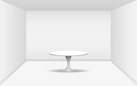 White round table in the white studio room Stock Illustration