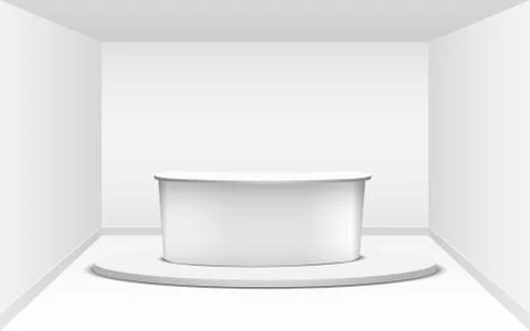 White round table in the white studio room Stock Illustration