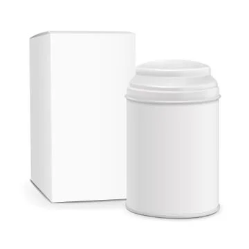 White round tin packaging with paper box Stock Illustration