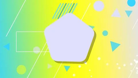 A white rounded pentagon frame icon sits on a bright rainbow gradient with .. Stock Illustration