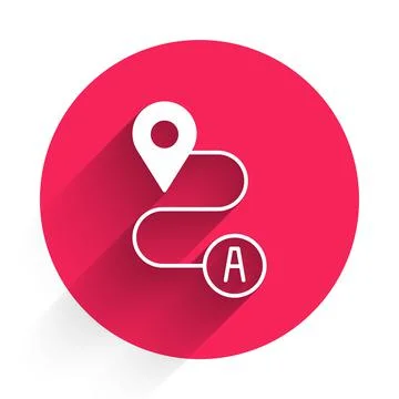 White Route location icon isolated with long shadow background. Map pointer sign Stock Illustration
